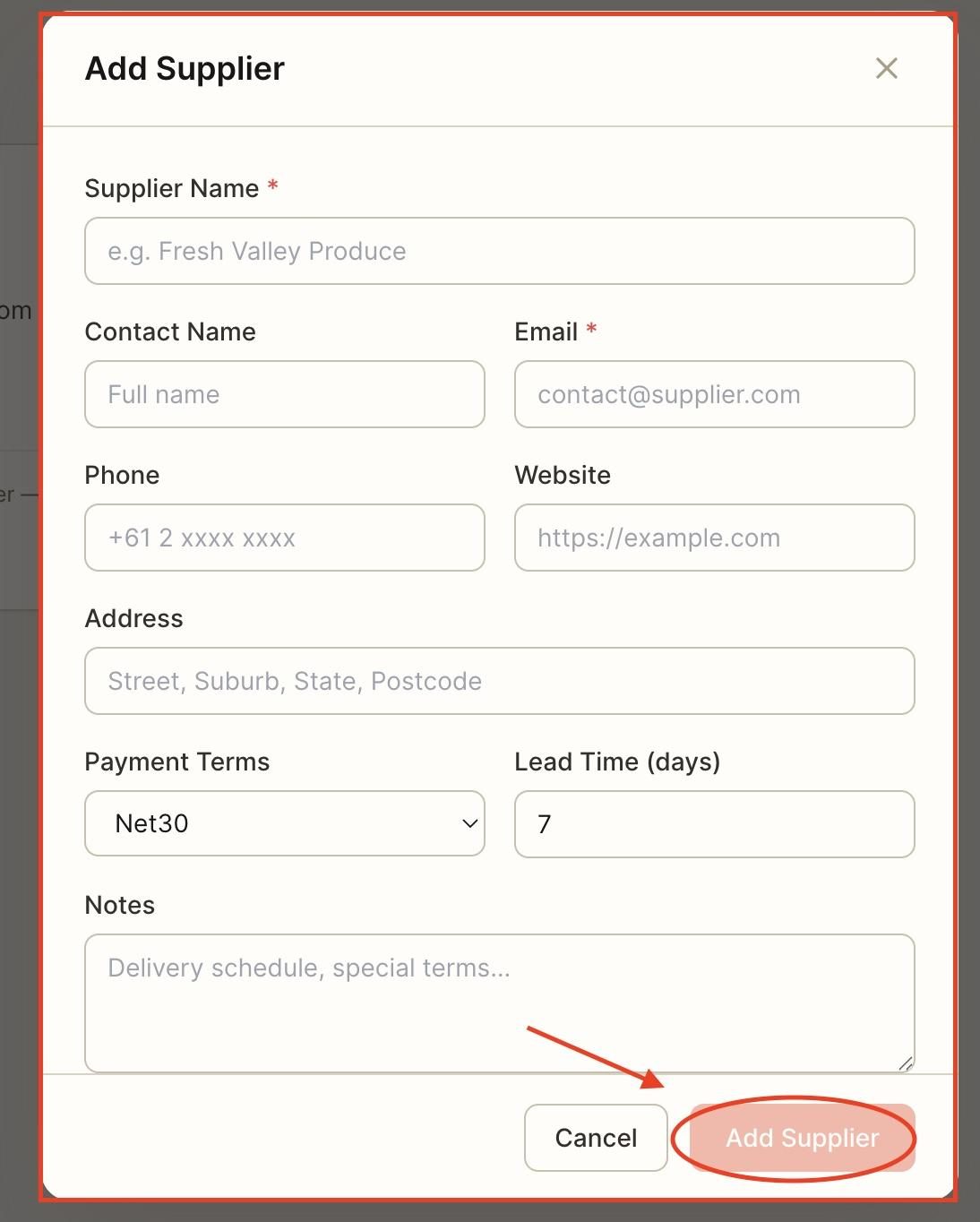Click ‘Add supplier’.