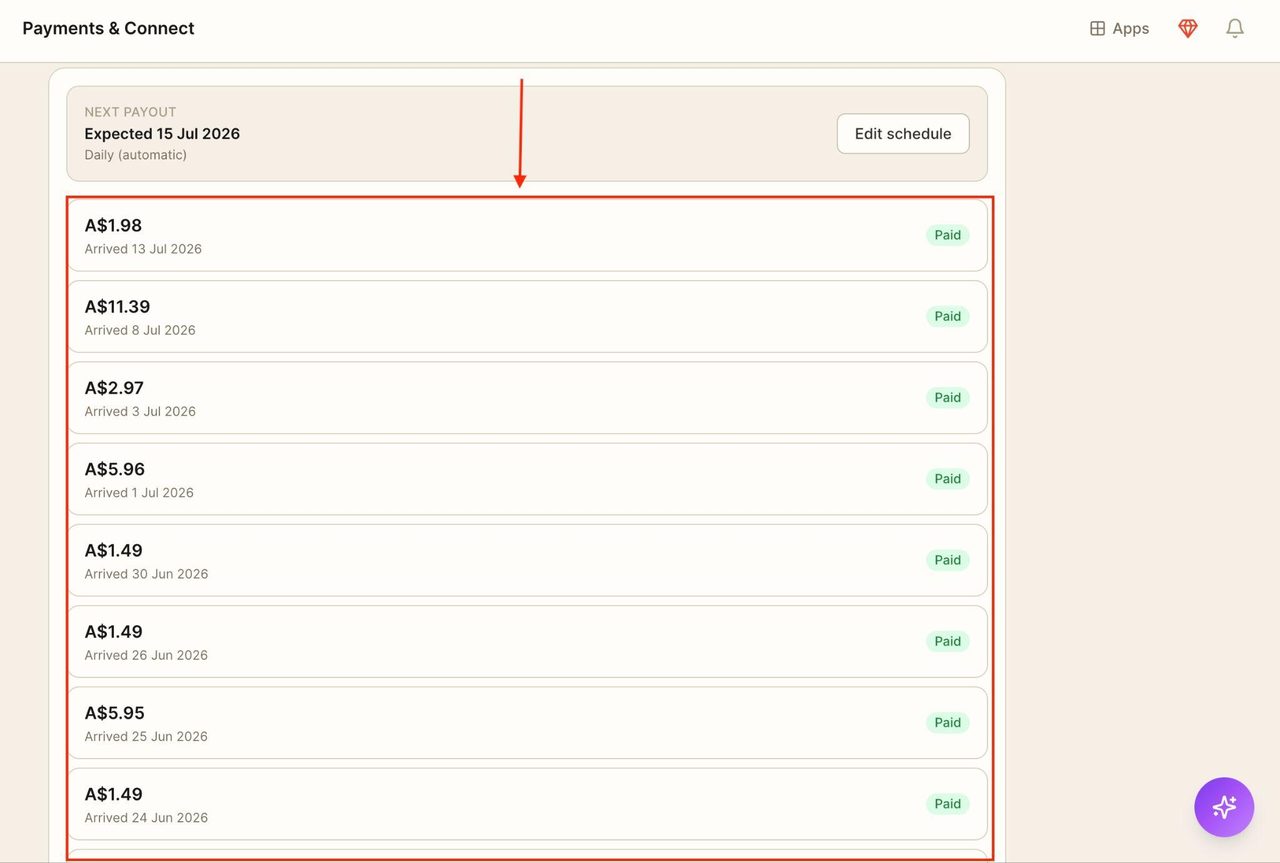 All the past paid payouts will appear below.