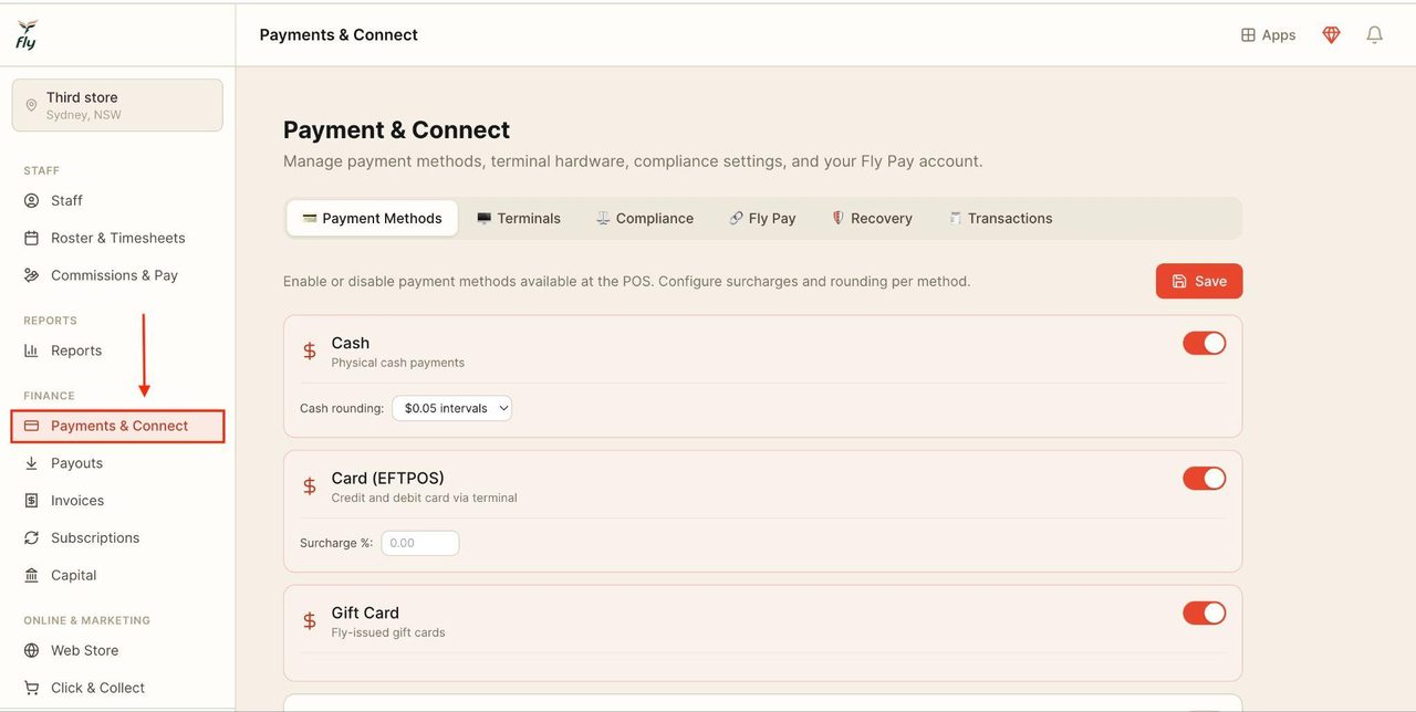 Go back to ‘Payments & Connect’.