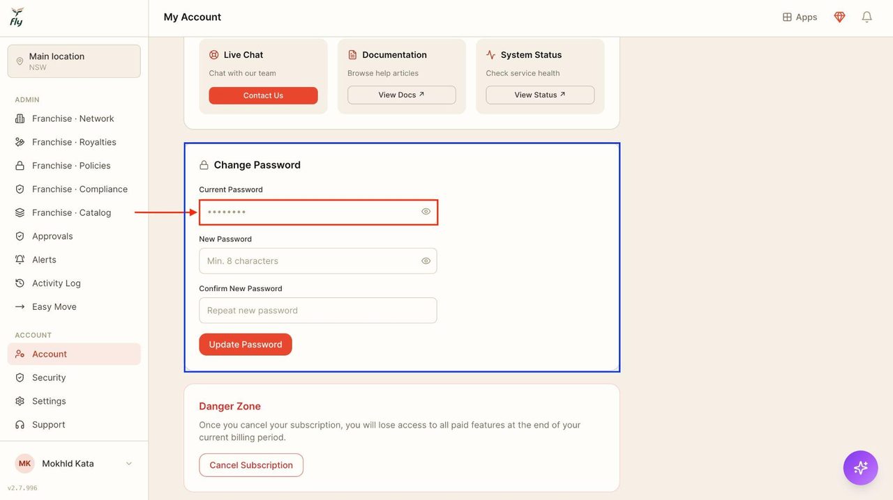 Enter your current password.