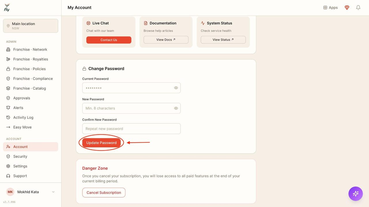 Once done, press ‘Update password’.