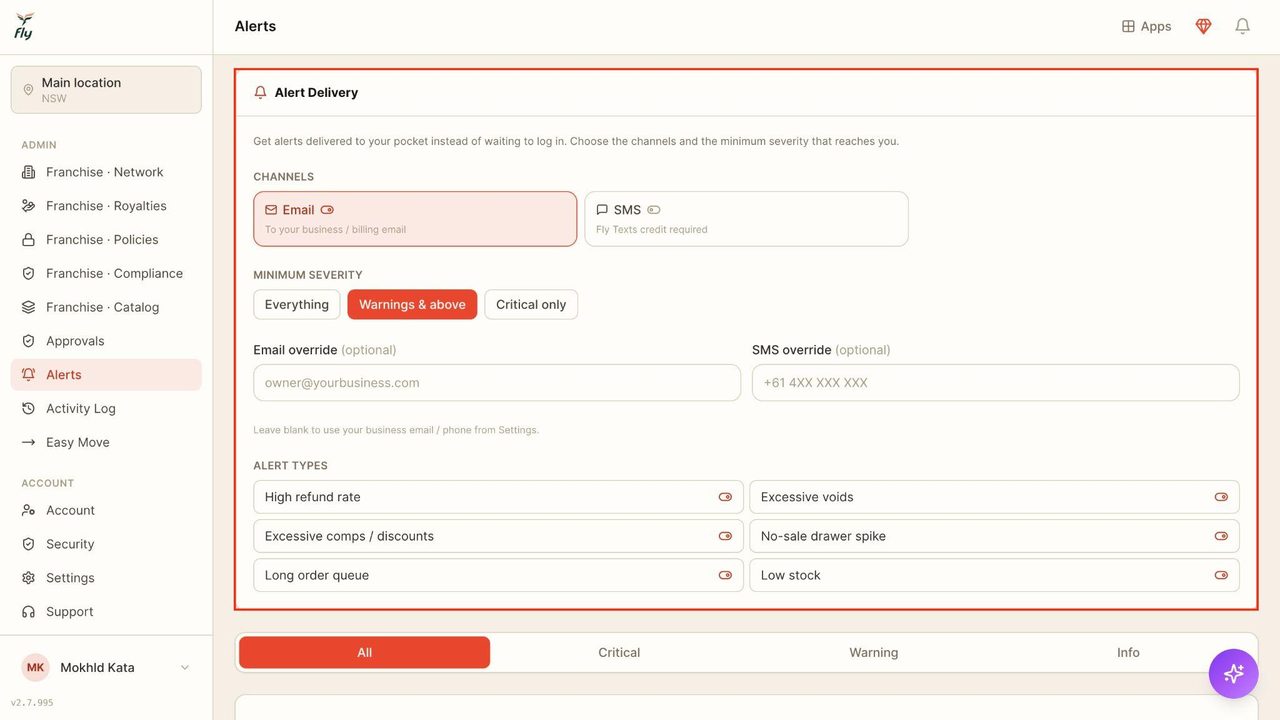 The alert delivery section allows for the settings to be managed.
