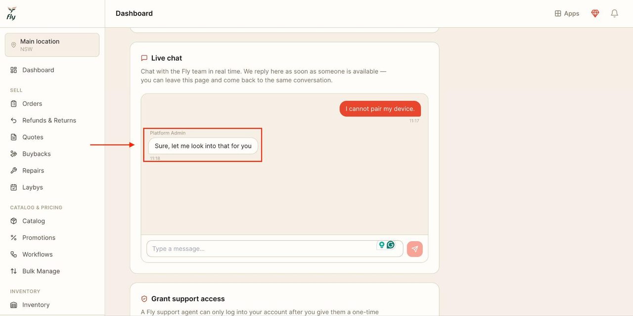 A support member will respond as soon as possible.