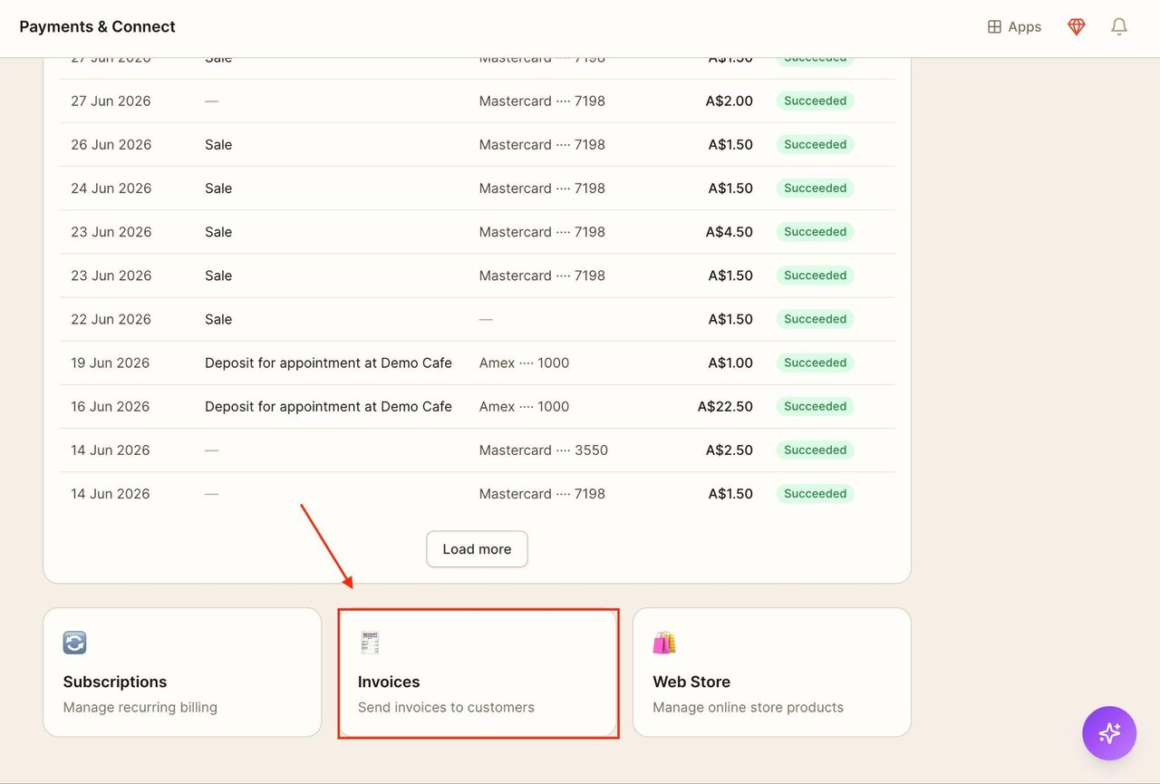 Locate and press on ‘Invoices’.