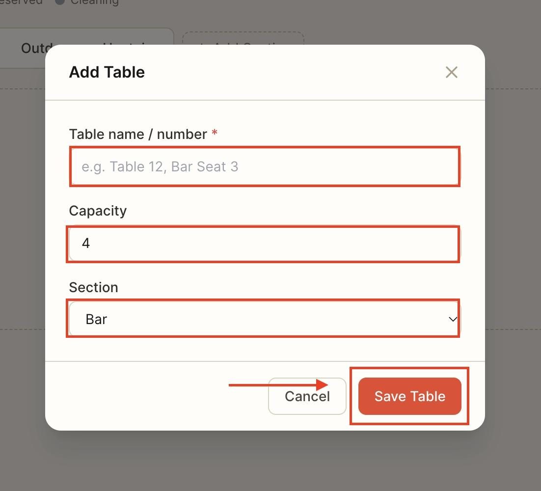 Once done, press ‘Save table ’.