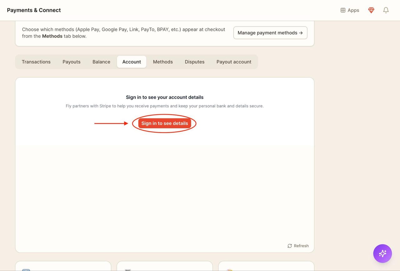 Sign in to view your Stripe account details.