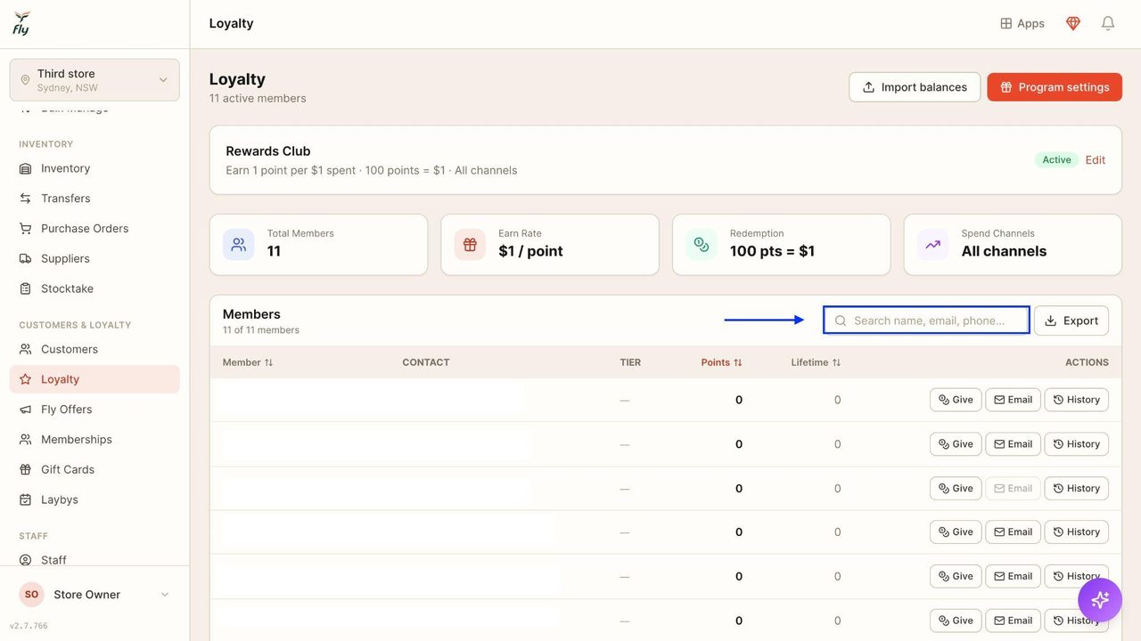 Locate the customer, optionally by using the search bar