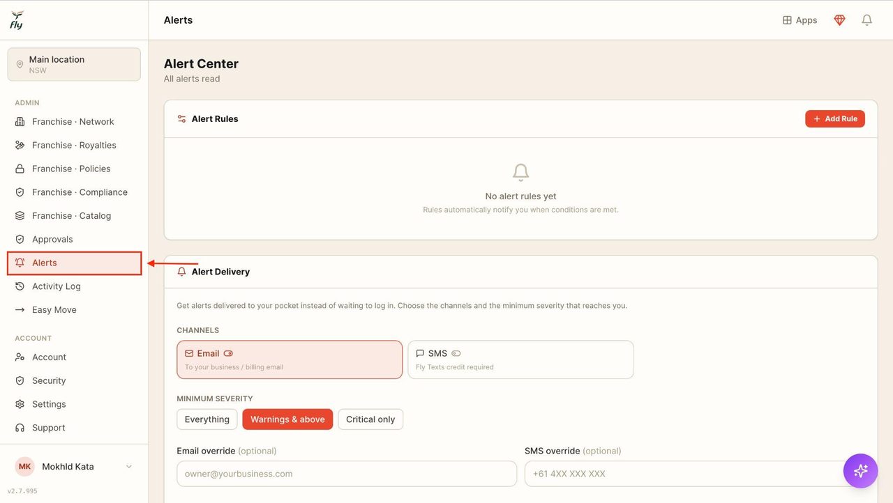 Locate ‘Alerts’ in the sidebar.
