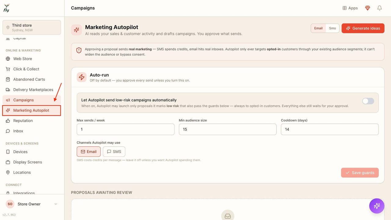 Locate ‘marketing autopilot’ in the sidebar under ‘Online & Marketing’.