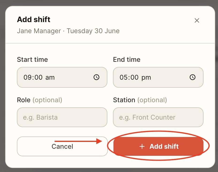 Click ‘Add Shift’.