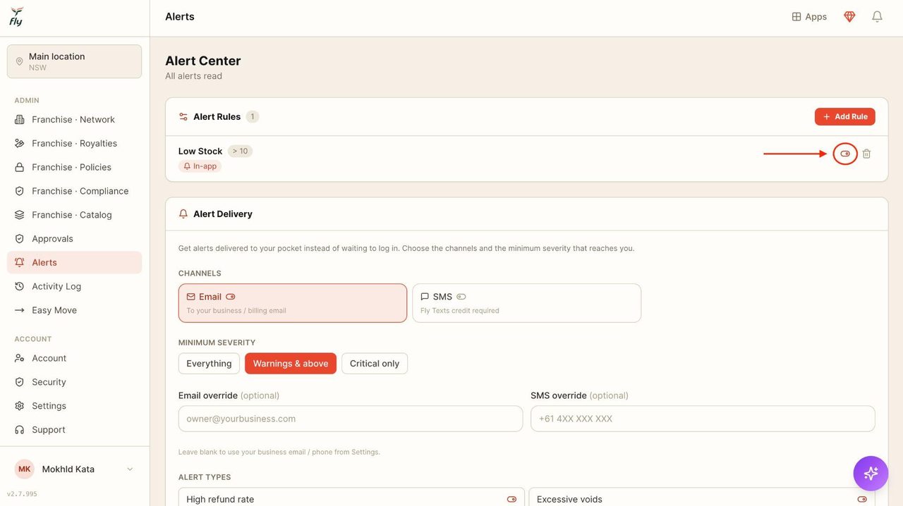 To deactivate the alert rule, toggle off the button on the right side.