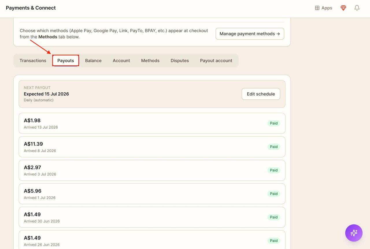 To access payouts, switch to the above tab.