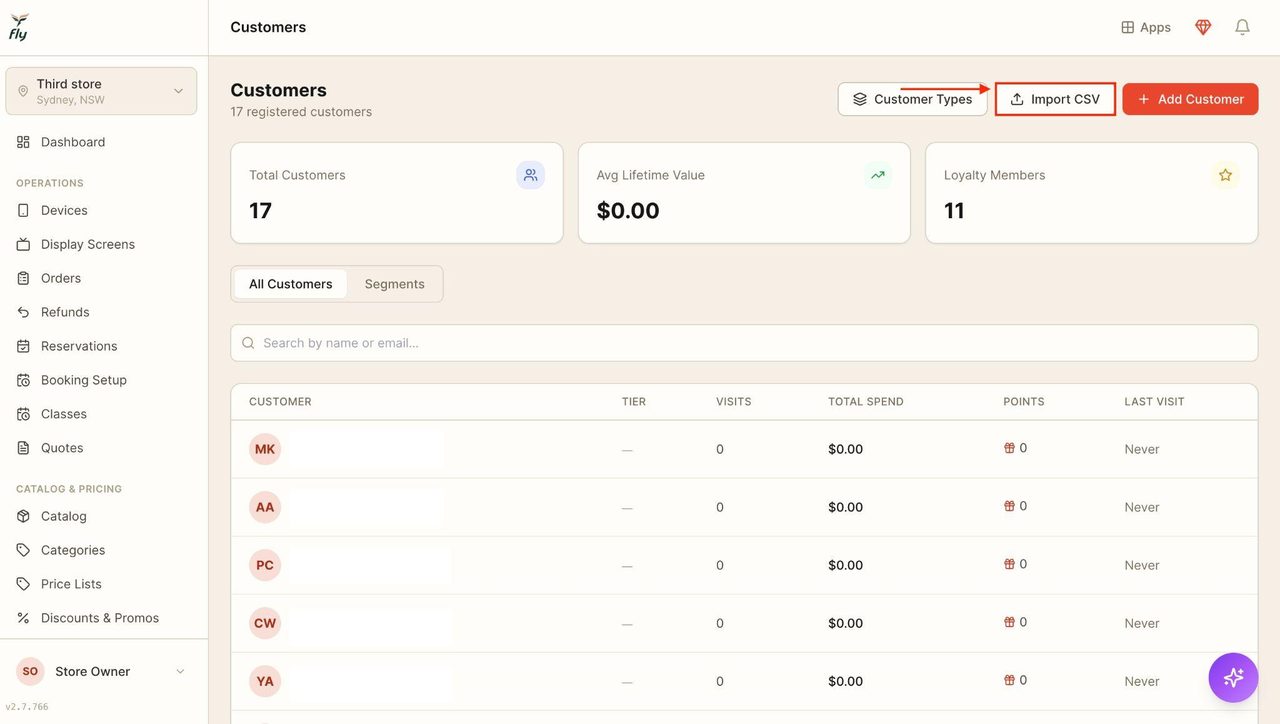 Click on  ‘Import CSV’