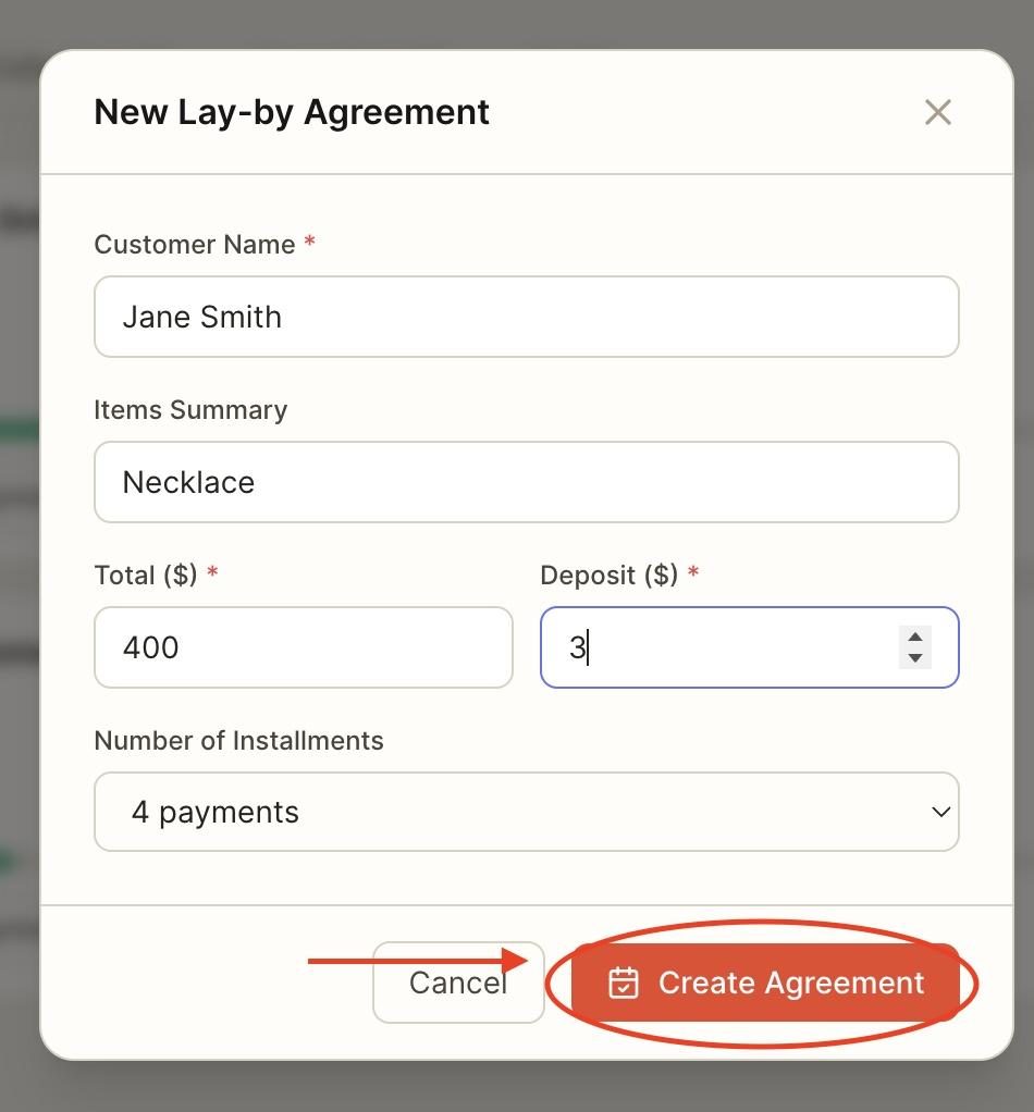 Once done, press ‘Create agreement’.