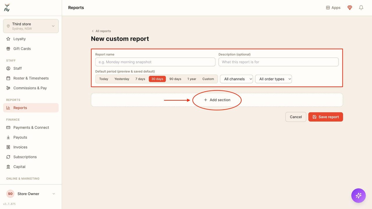 Fill in all the details, and click ‘Add section '.