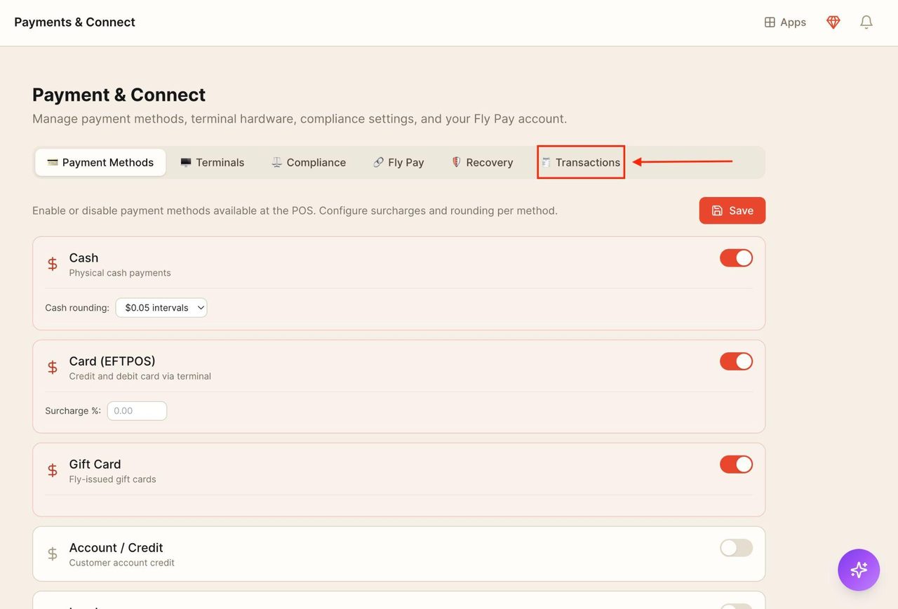 To view transactions, press on the tab above.