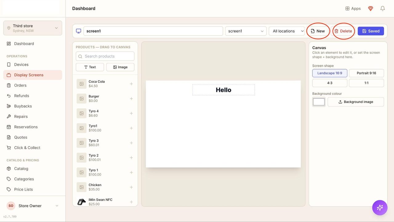 Choosing ‘Delete’ will delete the screen’s content.