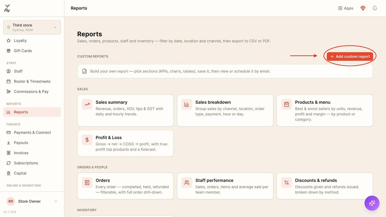 Click on ‘Add custom report’
