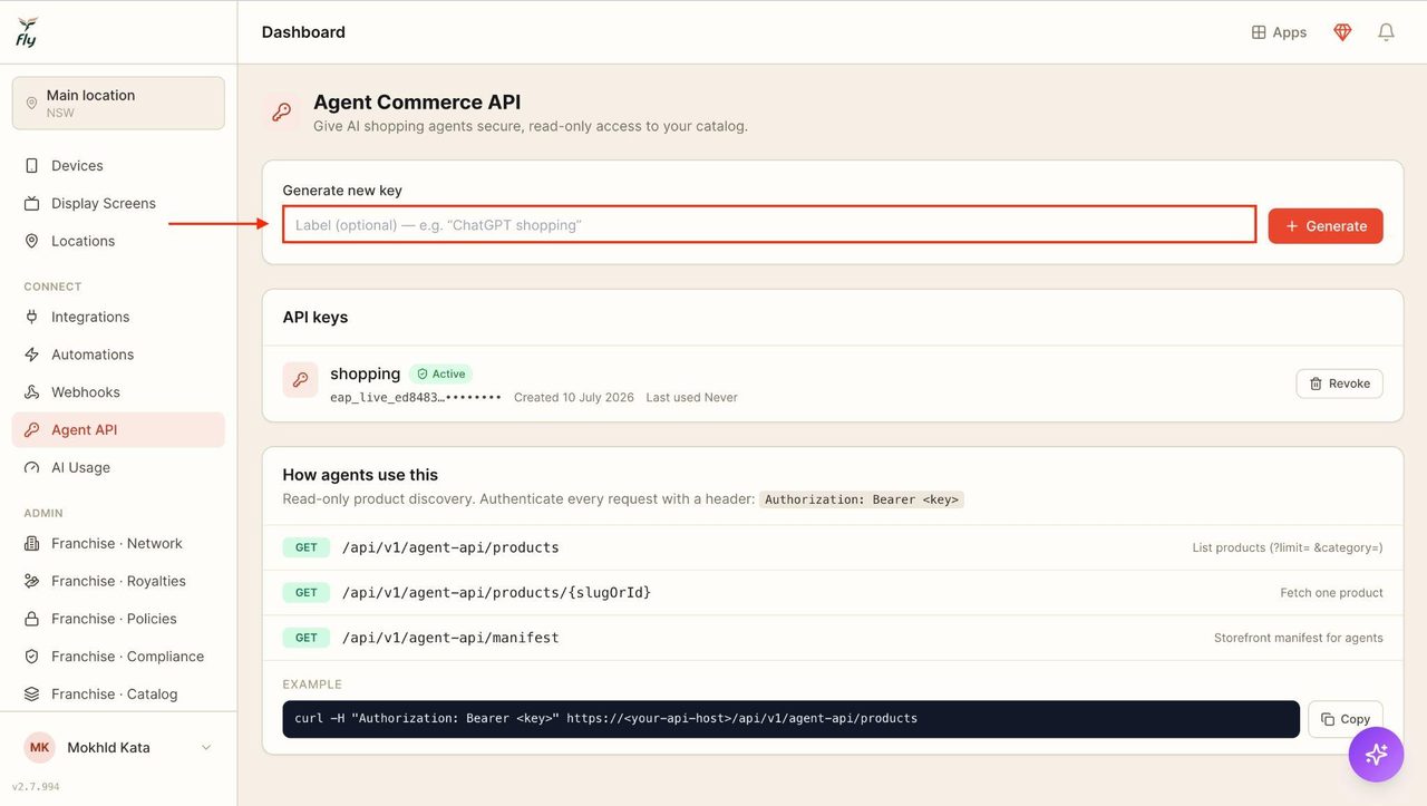 To generate a new key, type in the label.