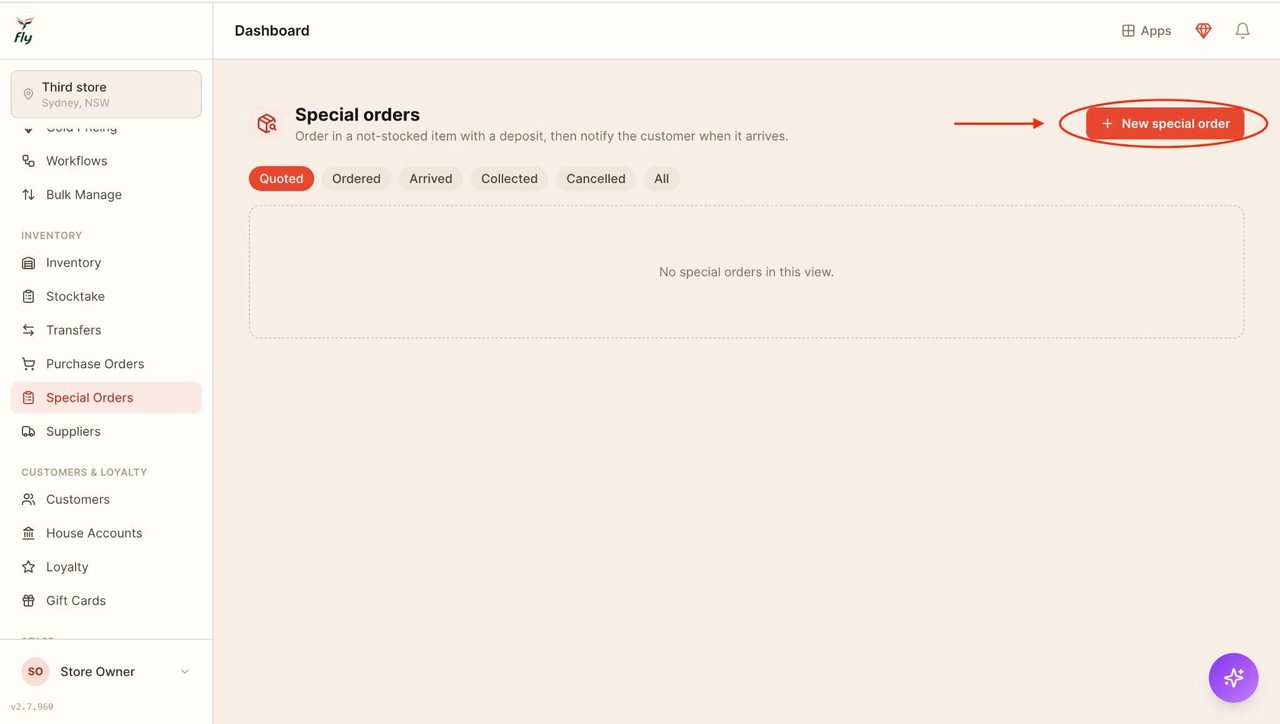 Press on ‘New special order’ in the top right corner.