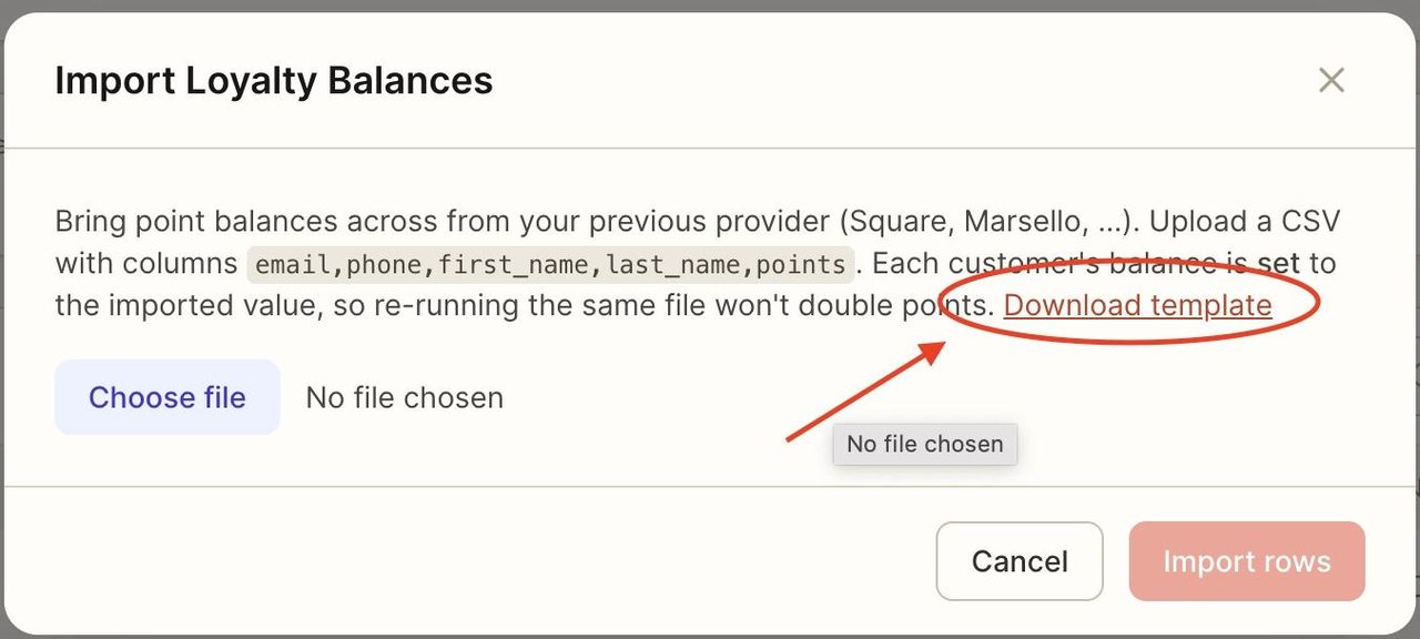 Optionally: Click on ‘Download template’ to create your own table