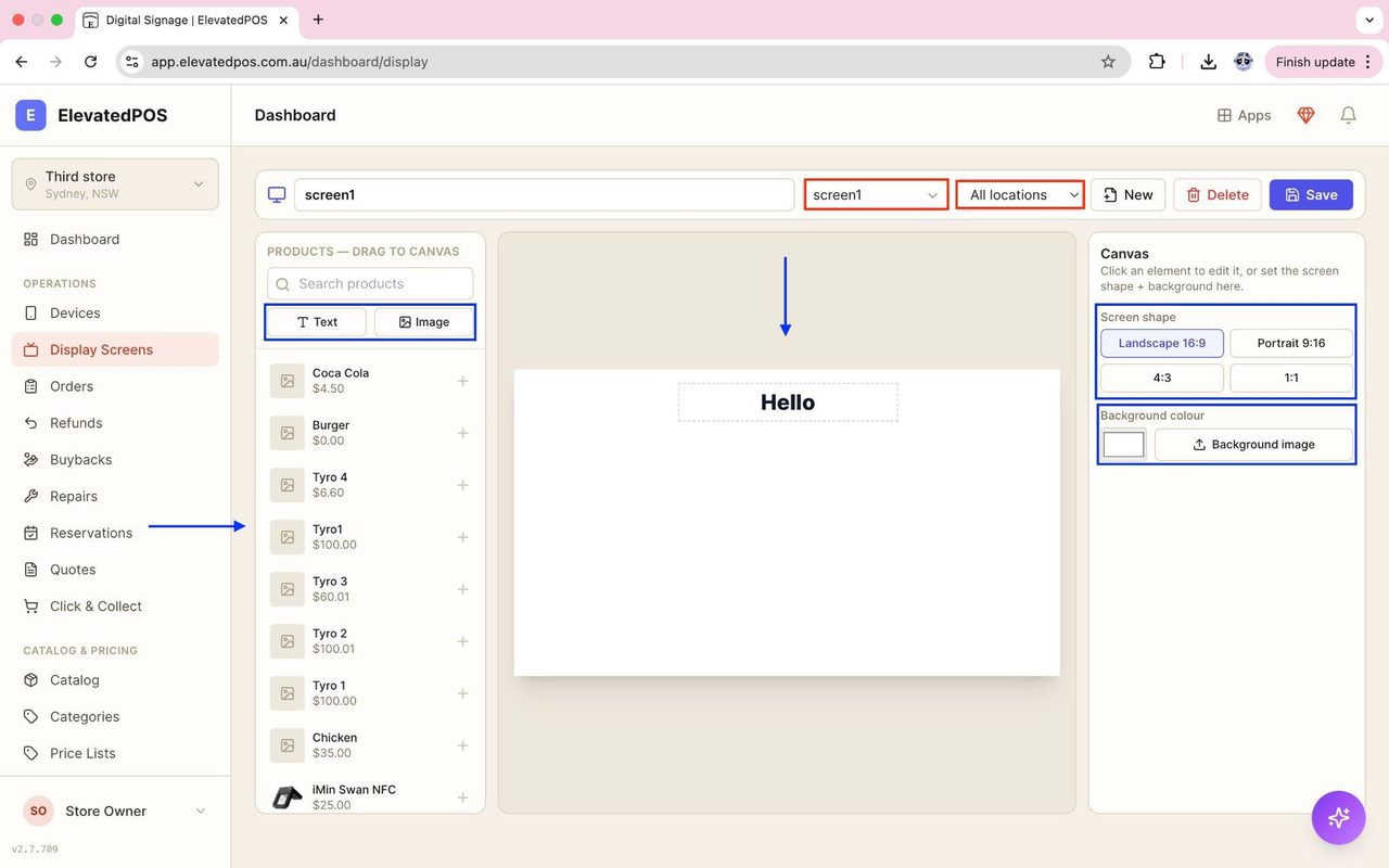 Move items and text around the screen as desired.