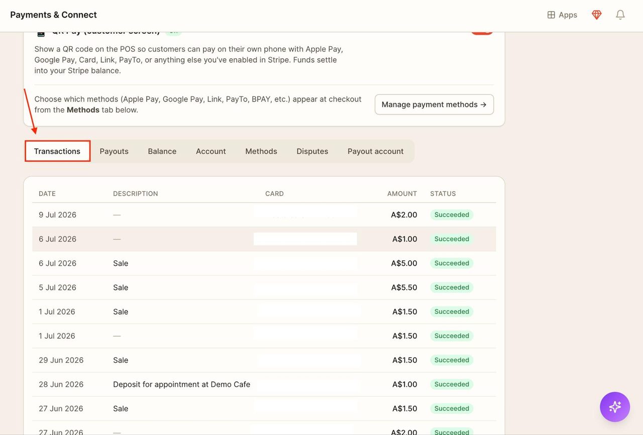 Switch to the transaction tab to view past transactions.