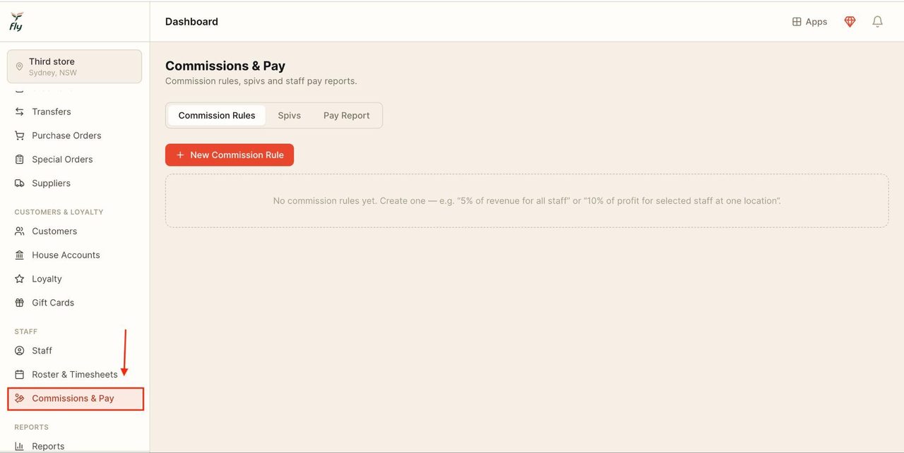 Locate Commission & Pay in the sidebar.