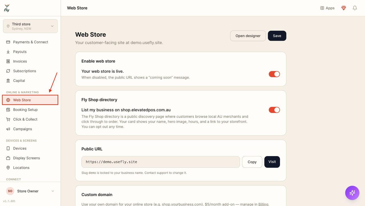 Click on ‘Web Store’ in the sidebar again to go back to the web store tab.