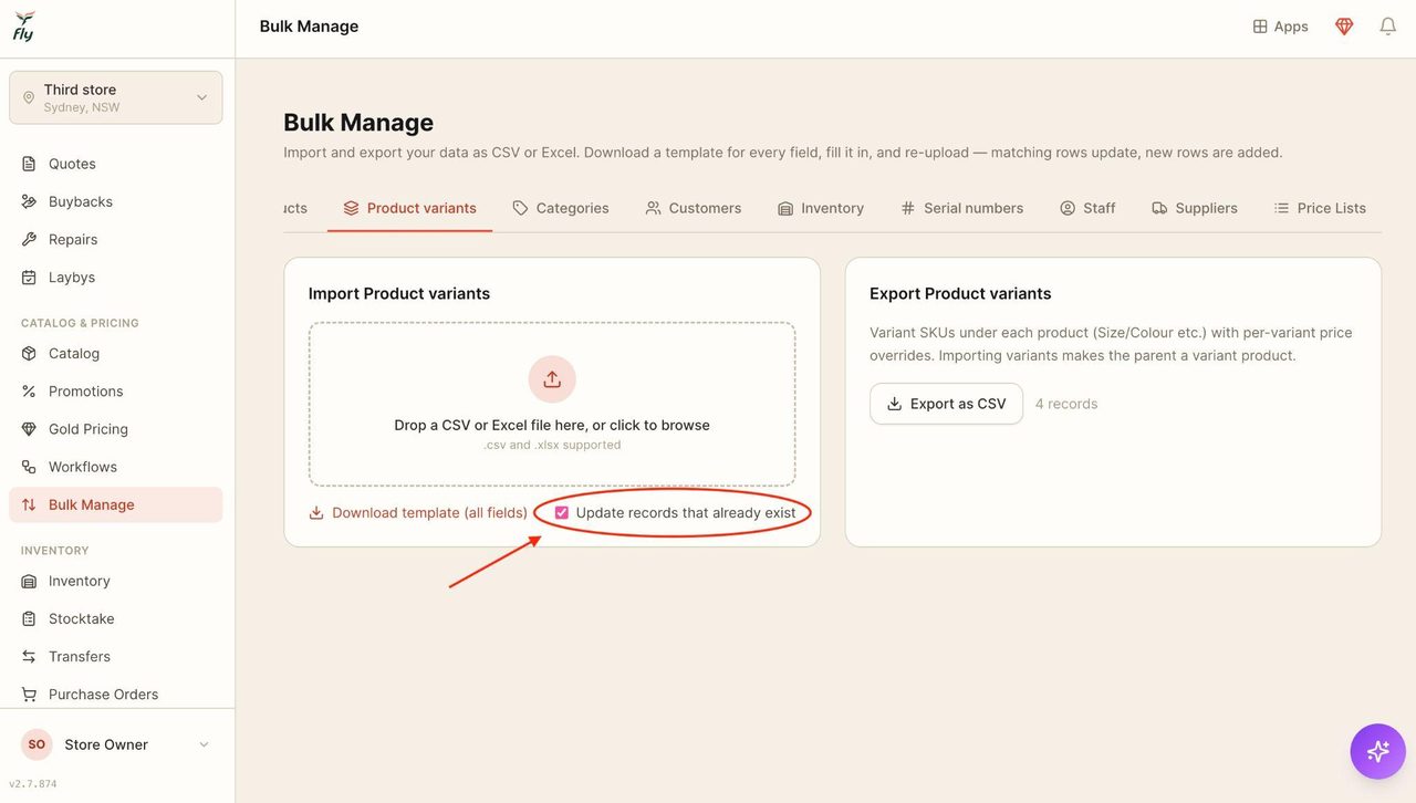 When importing files, ensure you tick ‘update records that already exist’ when needed.