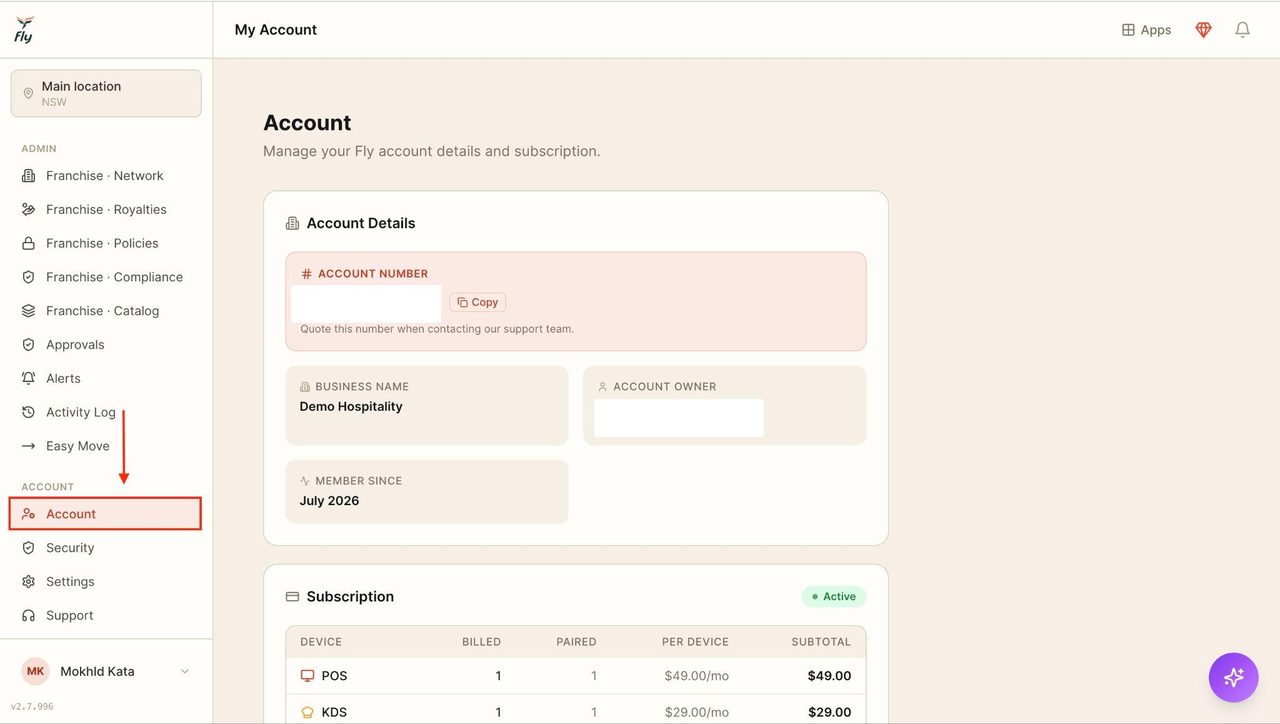 Locate Account in the sidebar.
