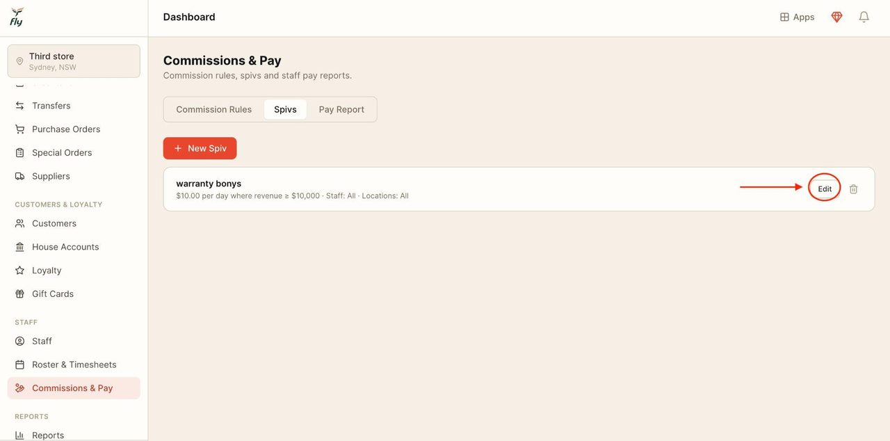 Pressing on the ‘edit’ button allows for changes to be made to the spiv.