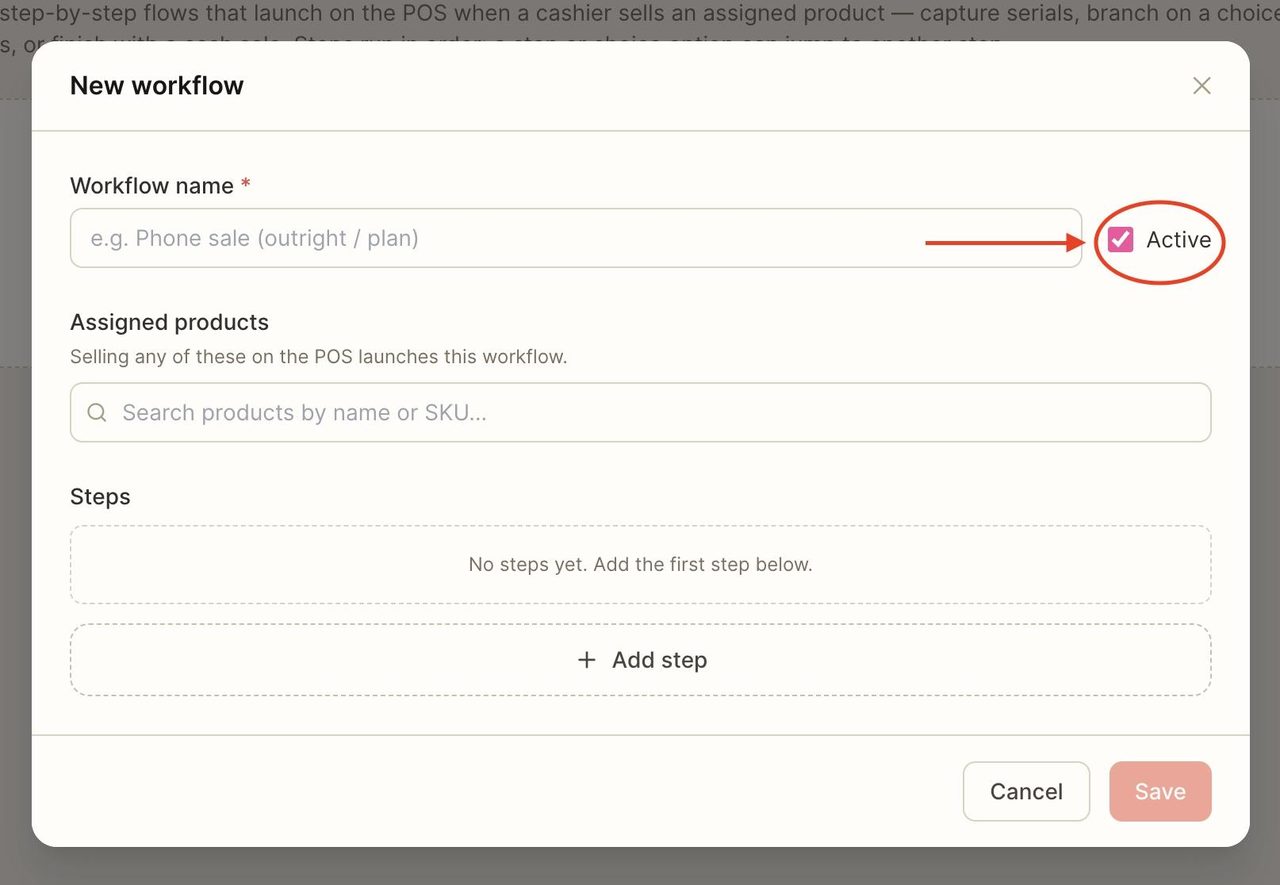 Ensure ‘active’ is ticked to activate the workflow.