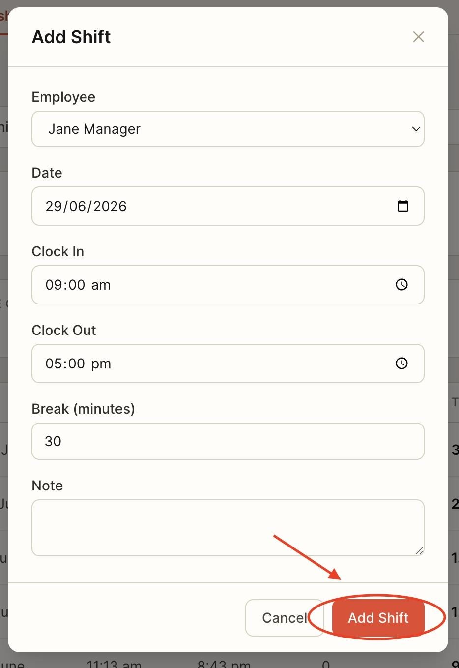 Press ‘Add shift’.