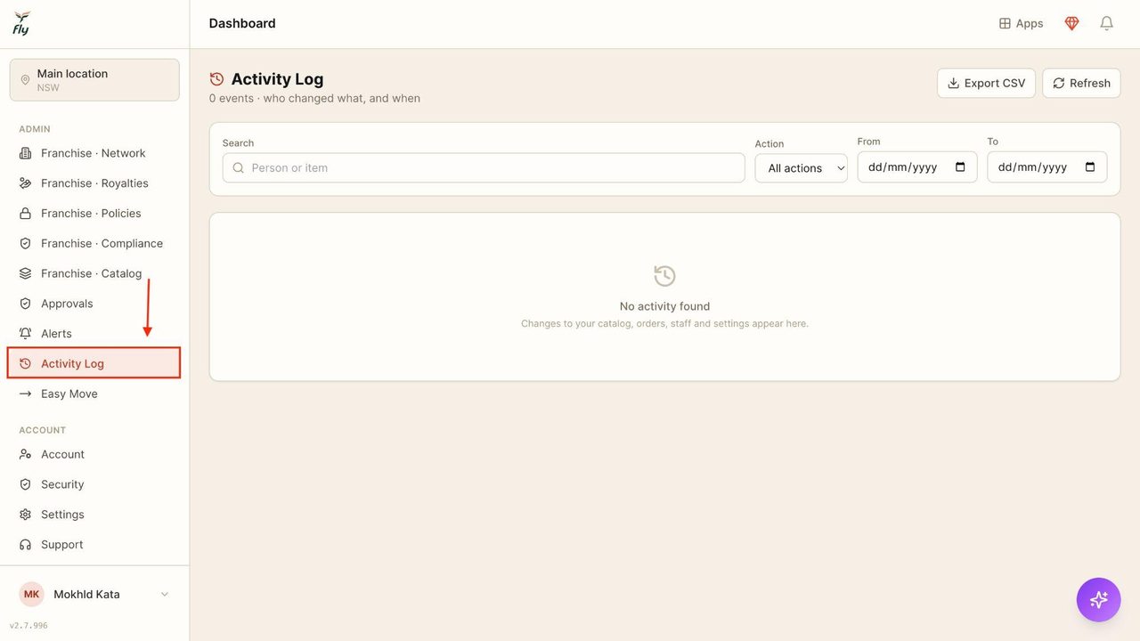 Locate activity logs in the sidebar.