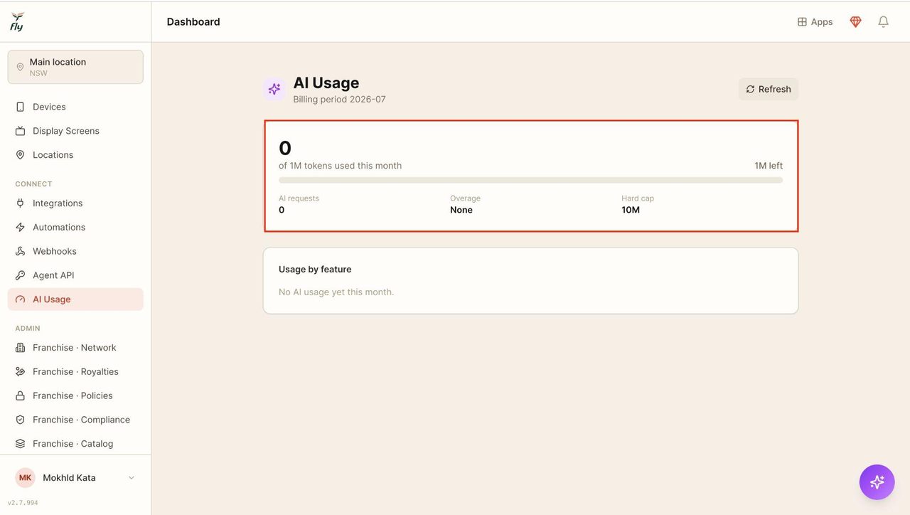 This allows for the token used on Ai to be viewed per month.