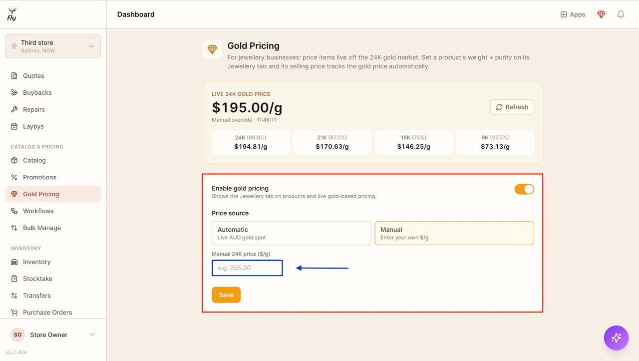 When choosing manual, enter the manual 24K price.