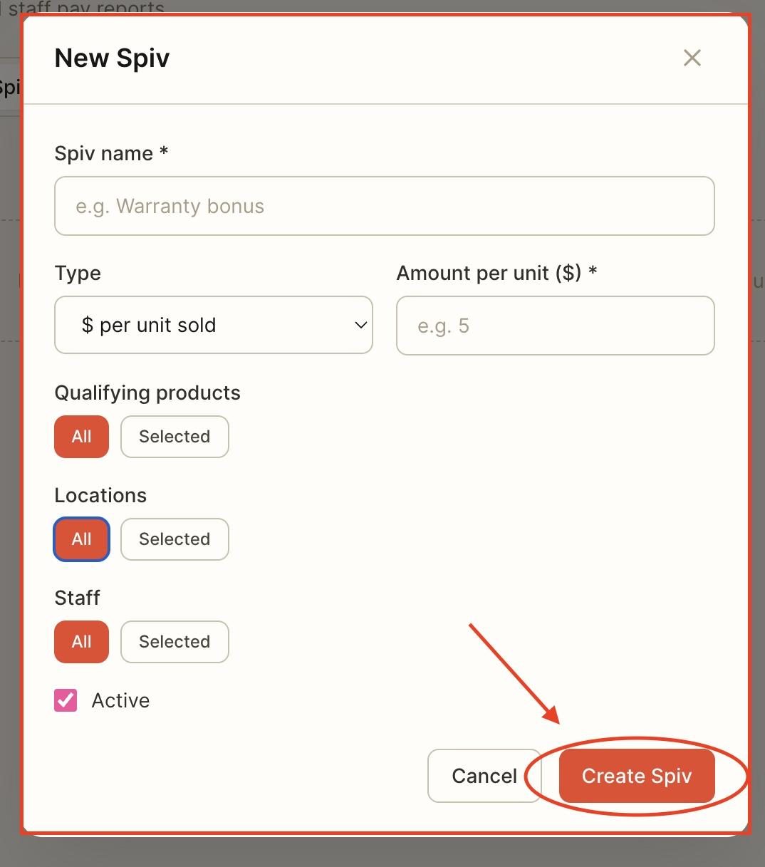 Fill in the details, then select ‘create spiv’