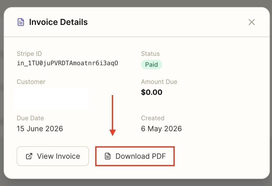 This will give the option of downloading the invoice as a PDF.