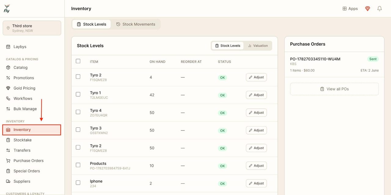 Locate ‘inventory’ in the sidebar under ‘inventory’.