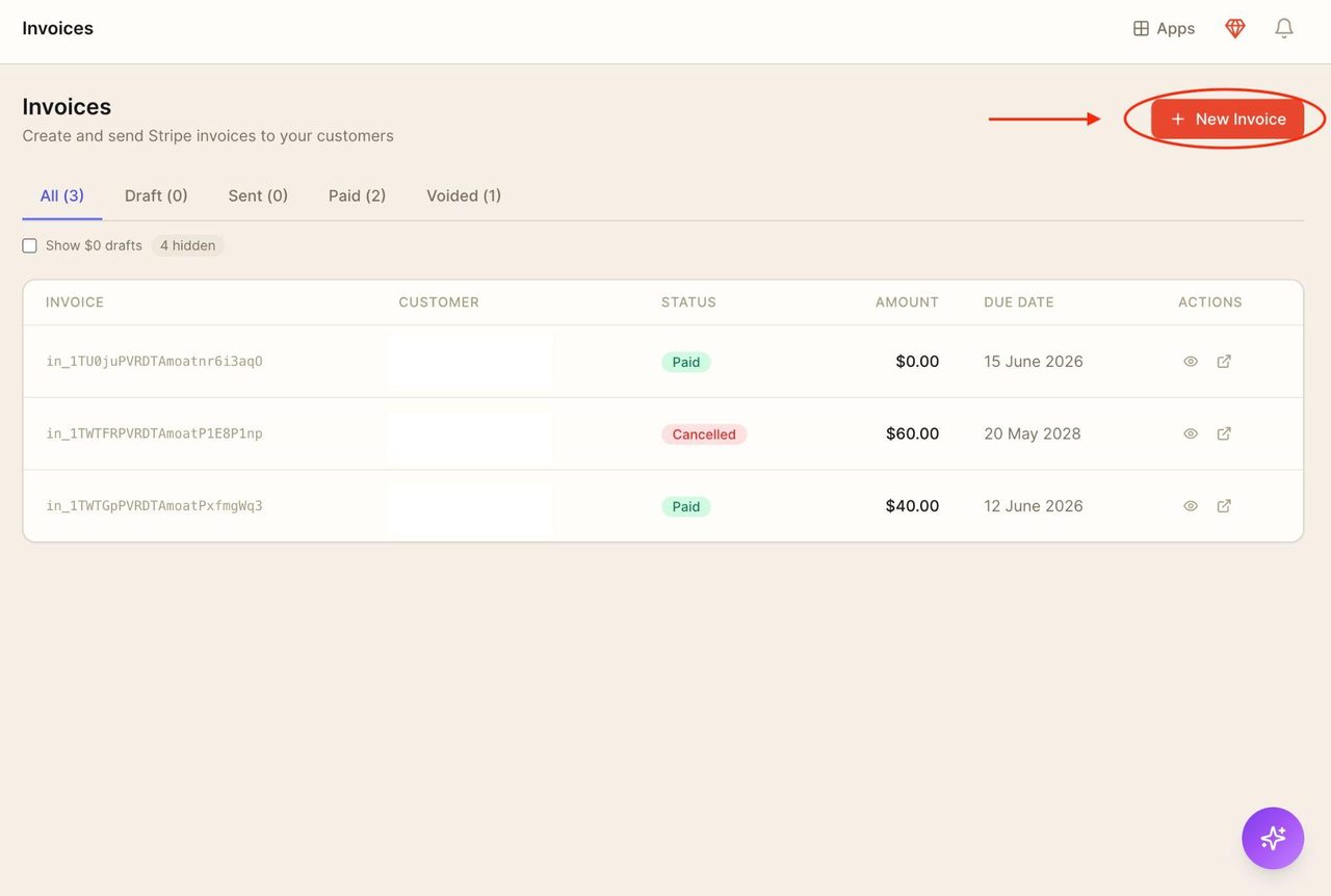 Press ‘New invoice’ in the top right corner to create a new invoice.