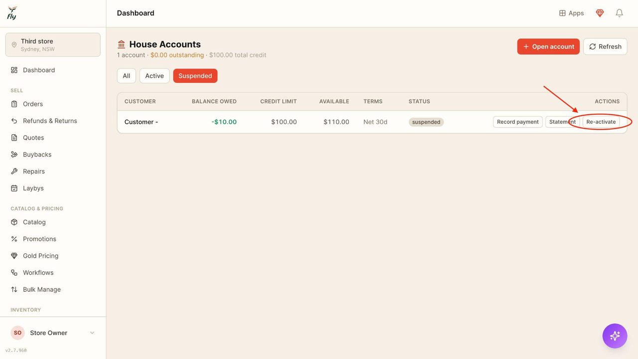 13. To reactivate the account, press ‘reactivate’.