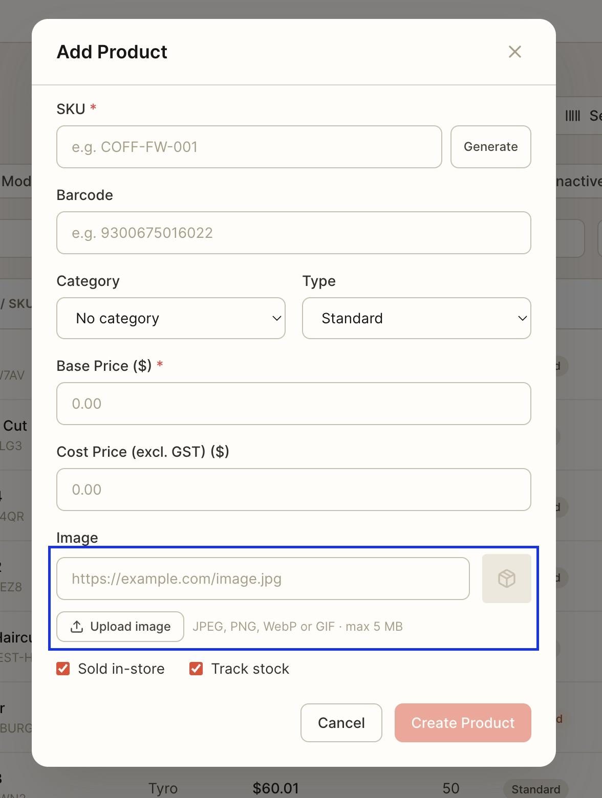 OPTIONALLY, provide an image for the product.