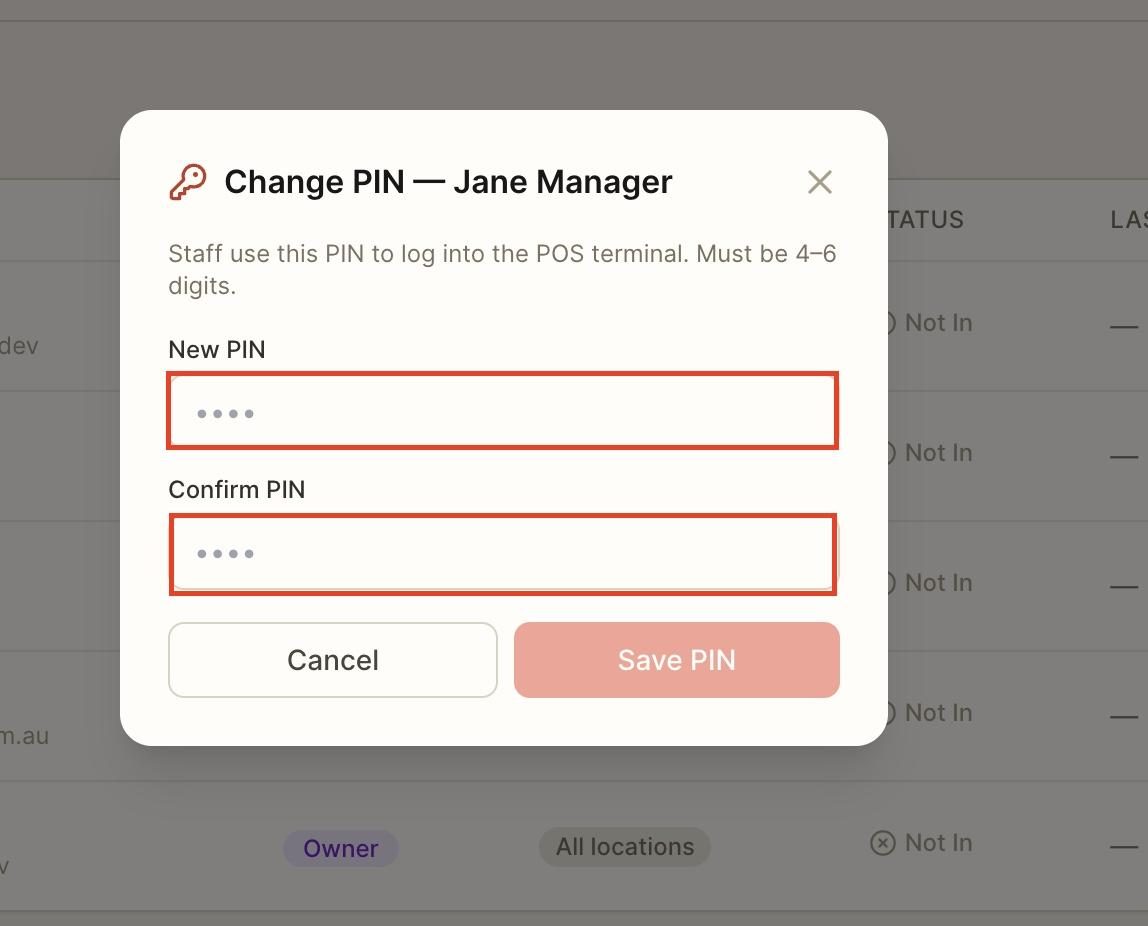 Enter the desired PIN, then enter it again in the second field to confirm it.