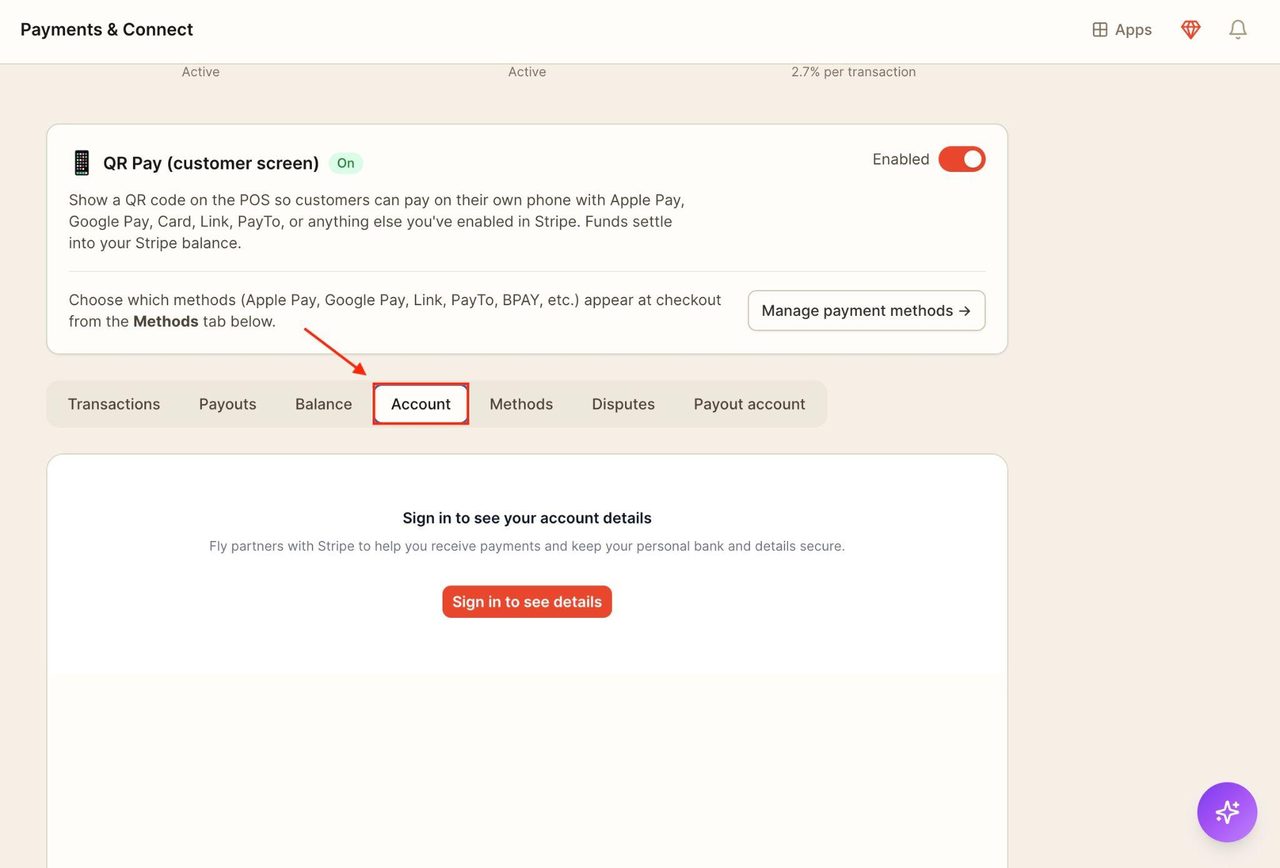 Locate ‘Account’ in the bar.