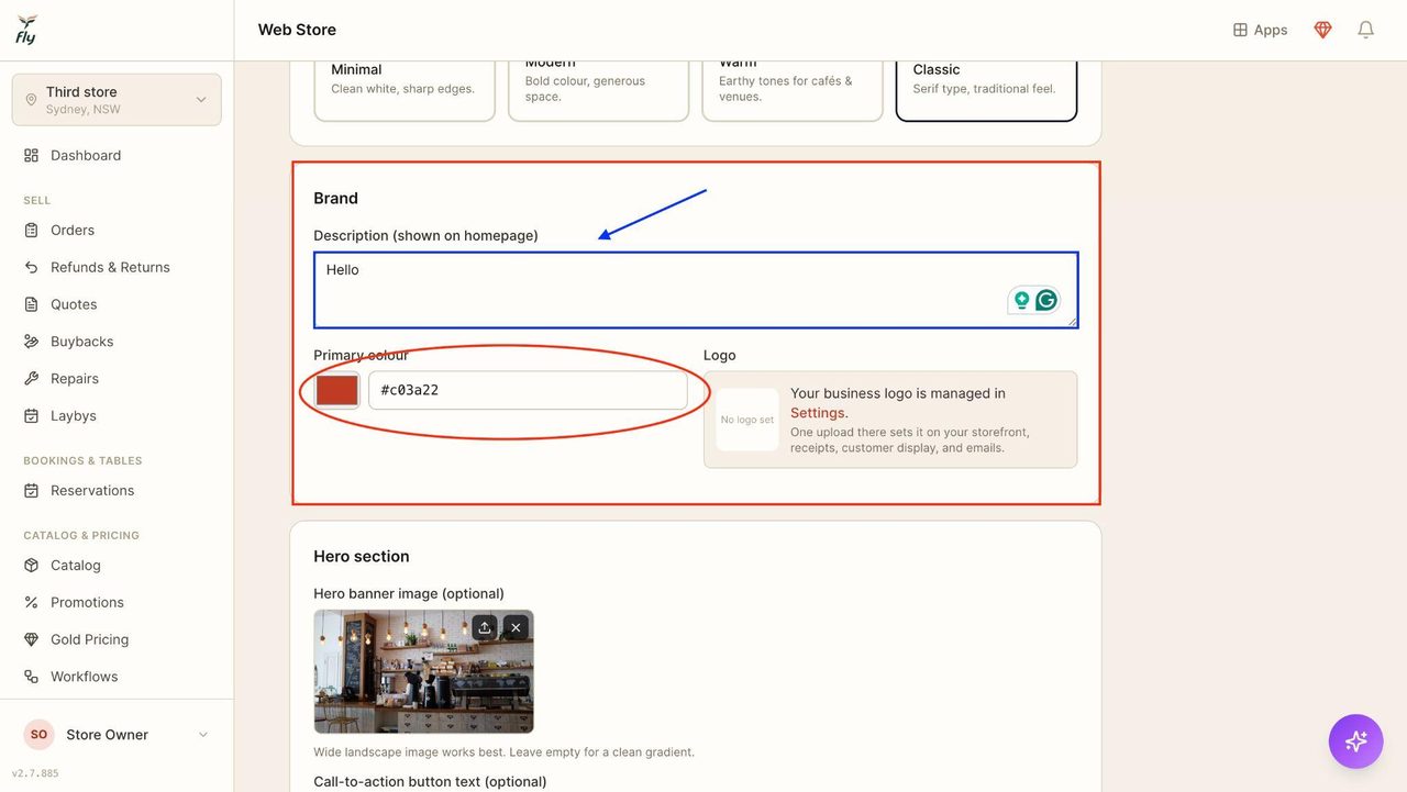 Use the colour field to enter the code for any desired colour (circled in red).