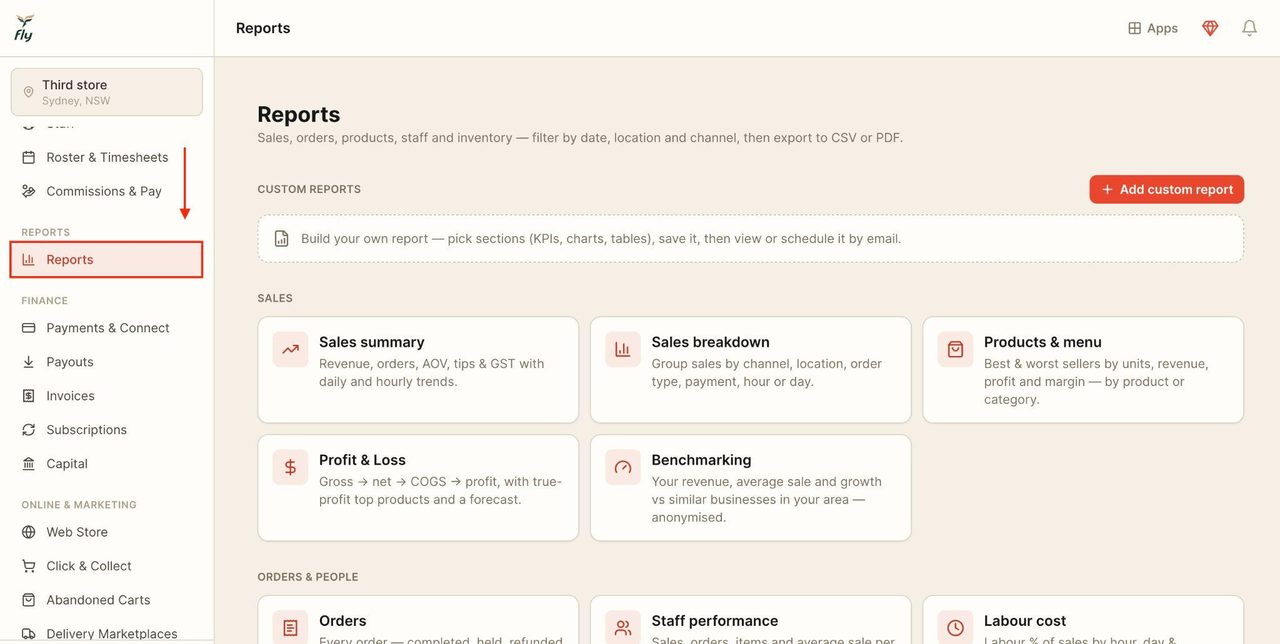 Locate ‘Reports’ in the sidebar under ‘Reports’