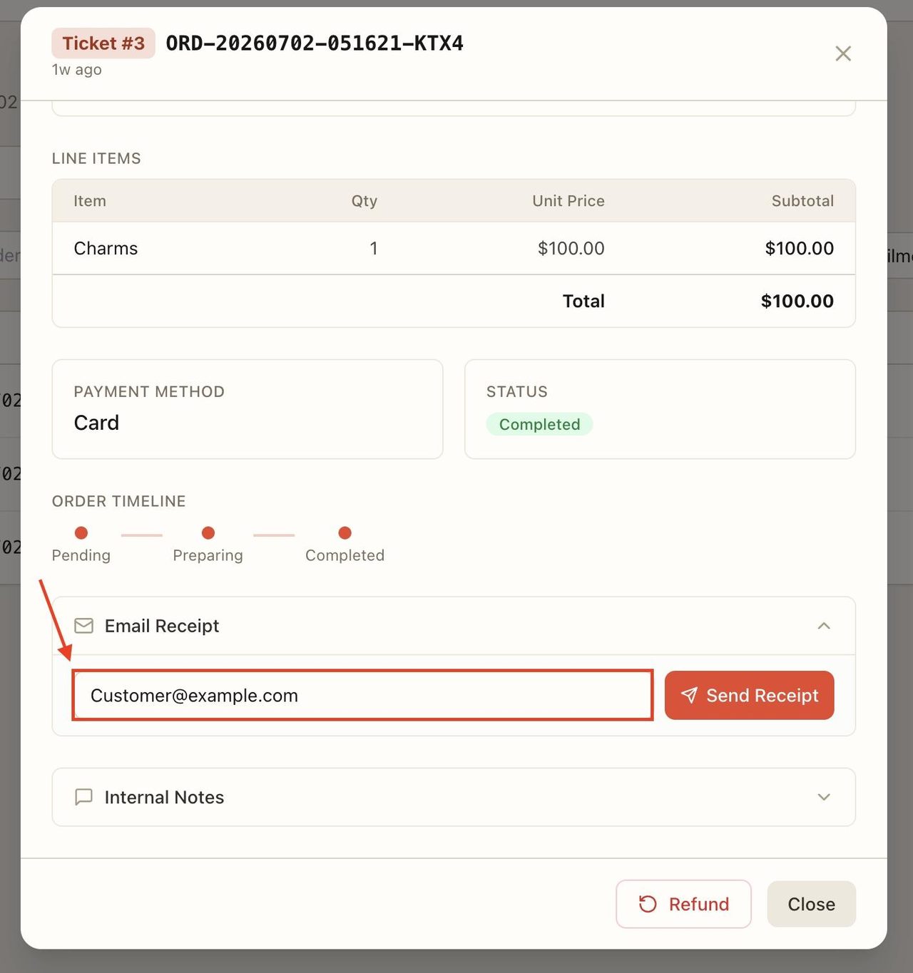 Enter the email you want to send the receipt to.