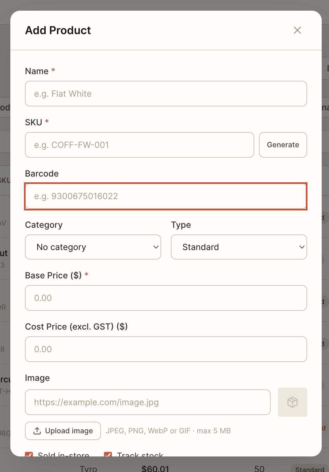 Provide a barcode for scannable items.