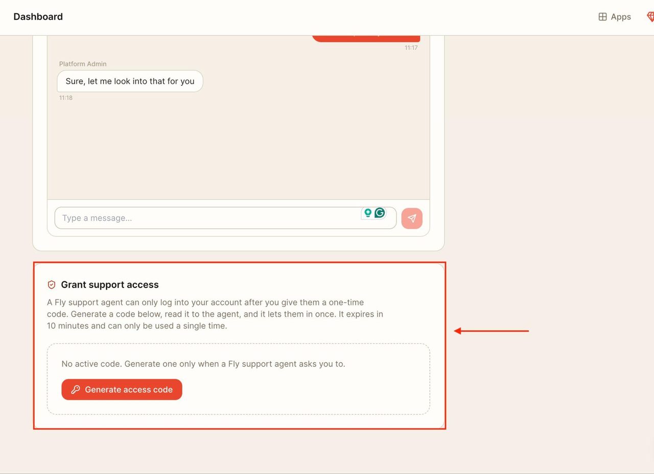 1. This section allows you to grant access to your account to the Fly Support Team.